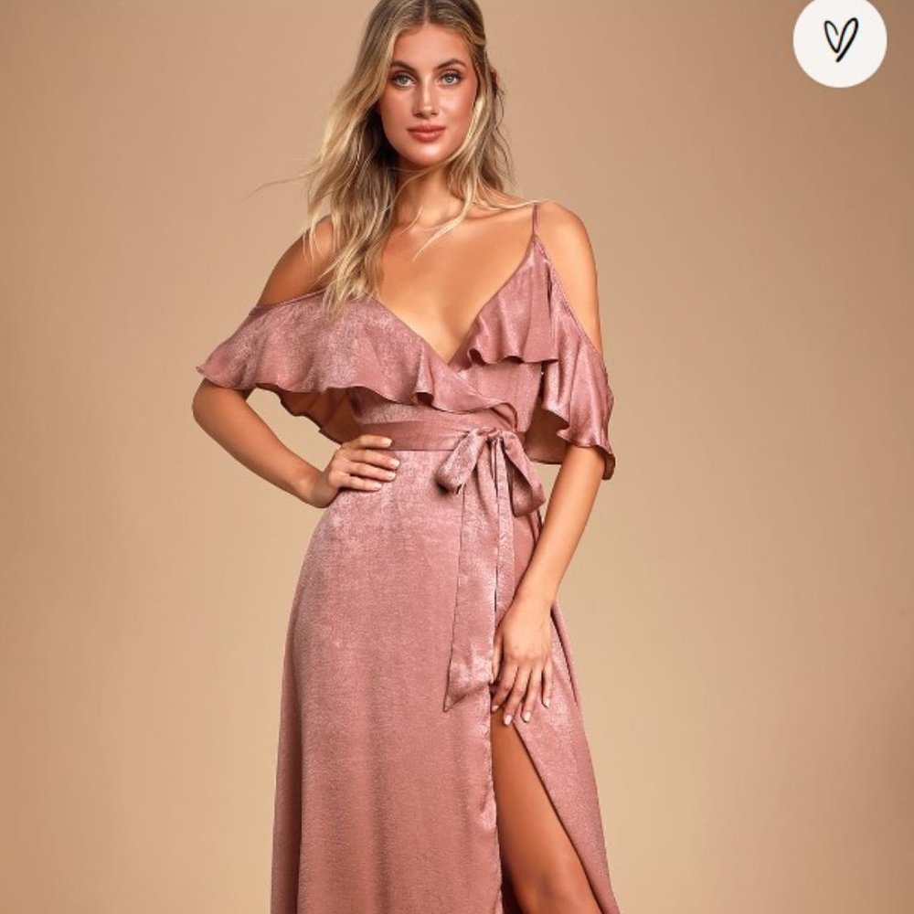 Lulu’s Moriah Rose Satin Wrap Maxi Dress Size Large